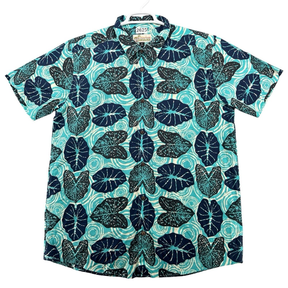 Patagonia Pataloha Shirt Mens XL Blue Tropical Leaf Organic Cotton Button Up